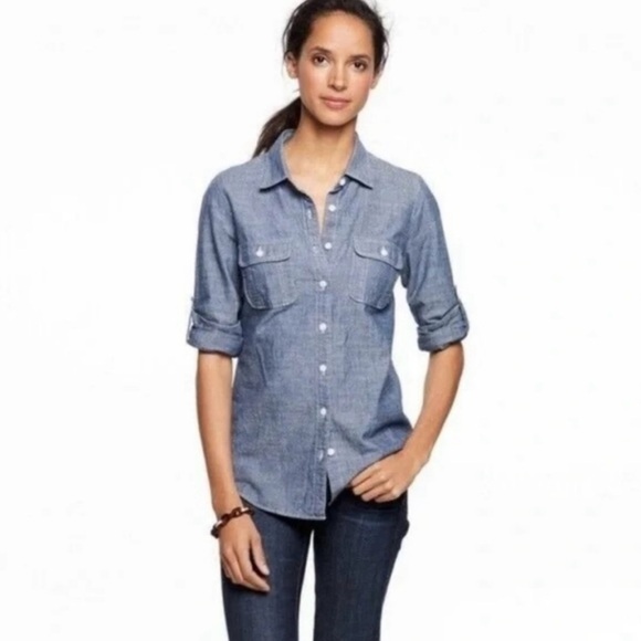 J. Crew Blue Denim Button Down Shirt. - Picture 1 of 5